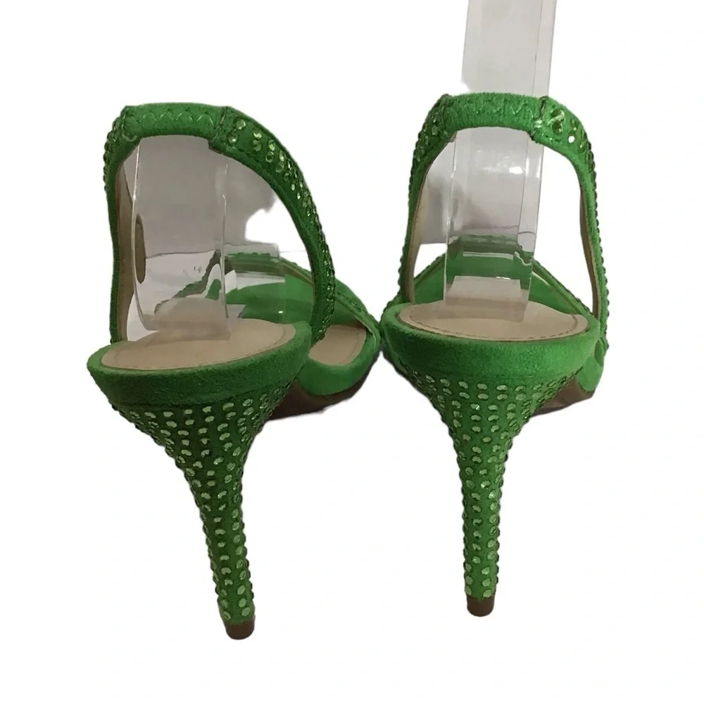 Marc Fisher Betila Green Slip On Slingback Crystal Embellished Heels Siz…